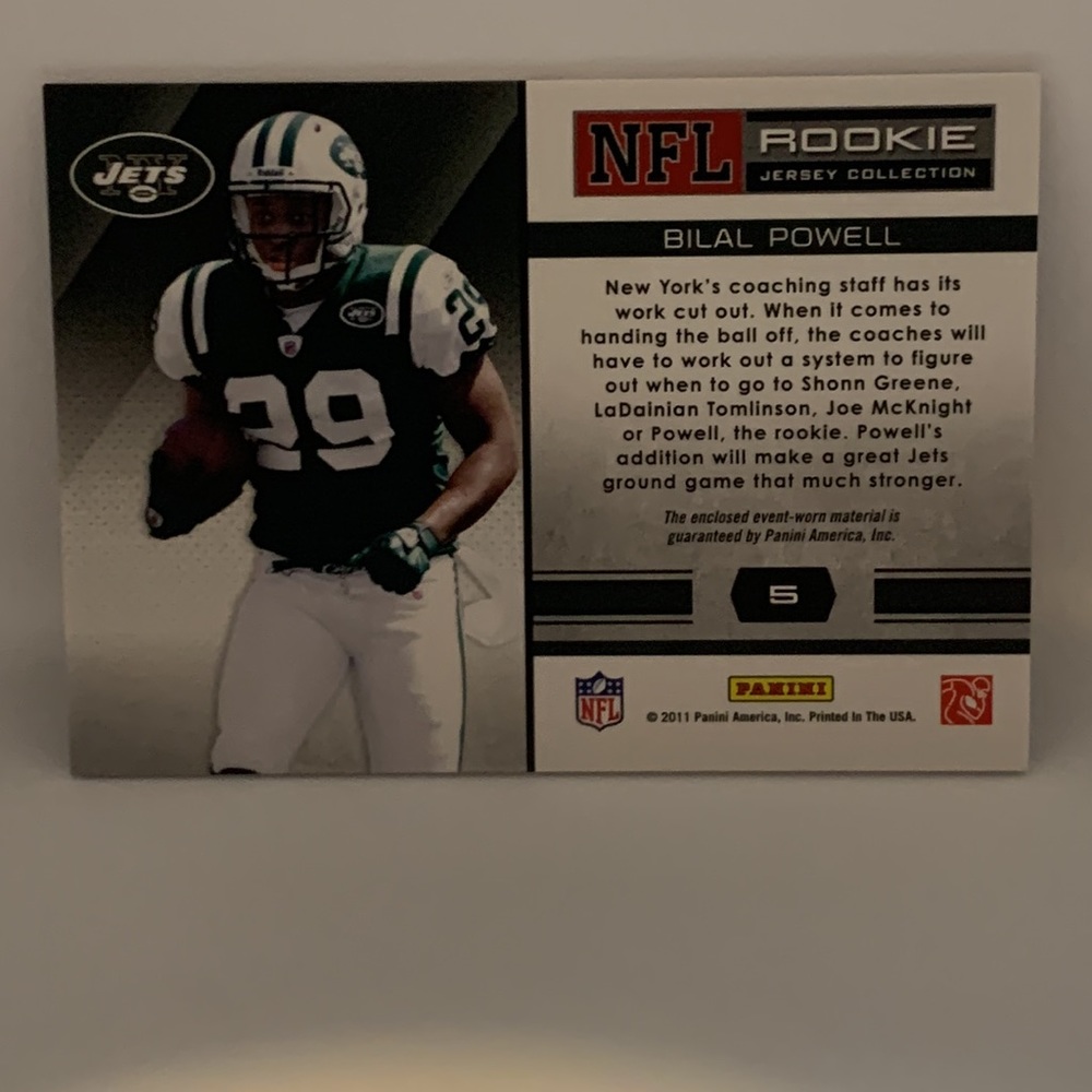 2011 Absolute Memorabilia NFL Rookie Jersey Bilal Powell Jets #5 (014) - Picture 2 of 2